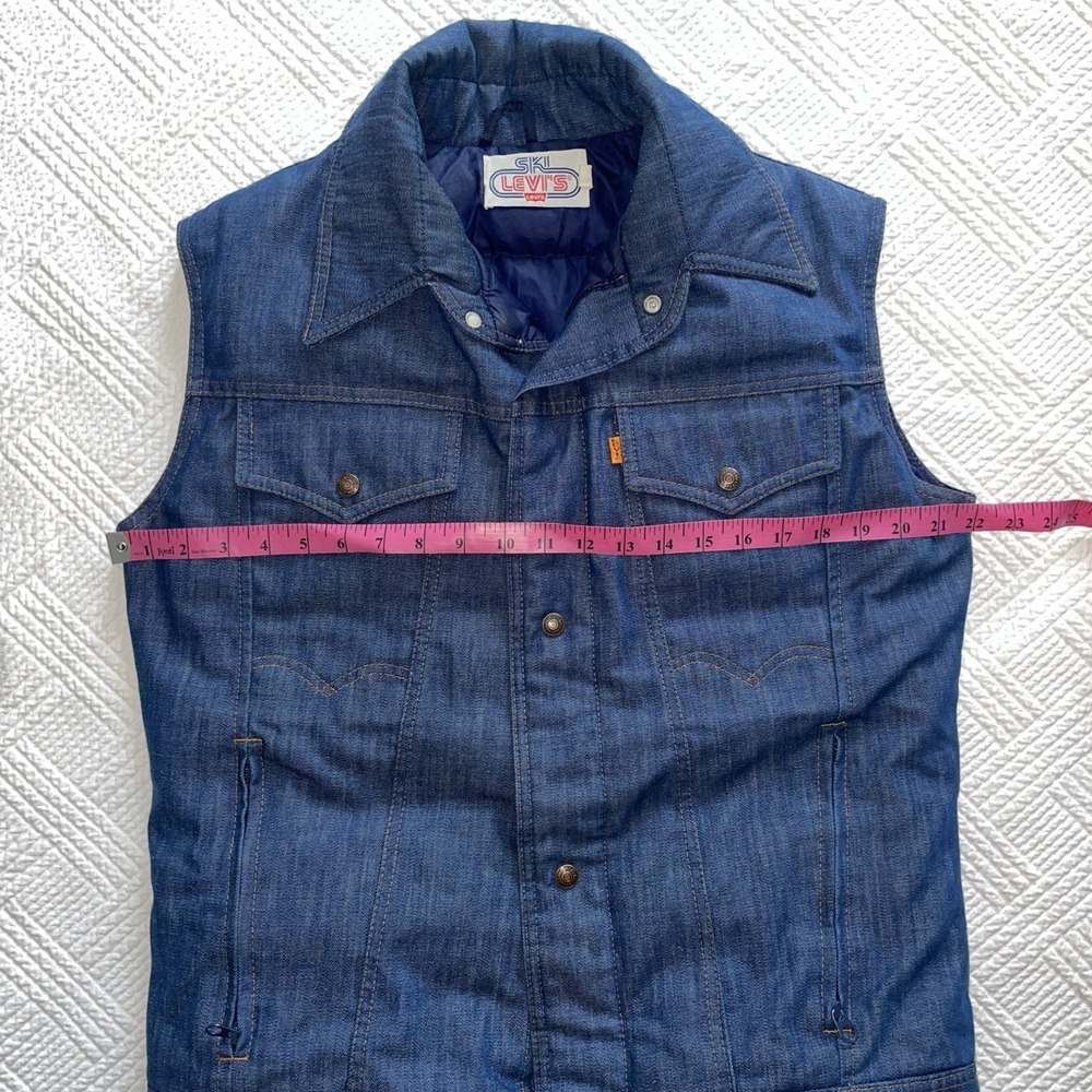 RARE VINTAGE 1970s Ski Levi's [ORANGE TAB] Goose Down Denim Vest Size L - Picture 4 of 10